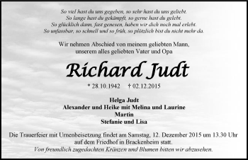 Traueranzeige von Richard Judt 