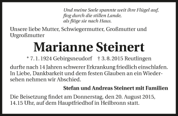 Traueranzeige von Marianne Steinert 