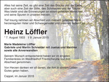 Traueranzeige von Heinz Loeffler 