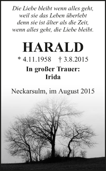 Traueranzeige von Harald  