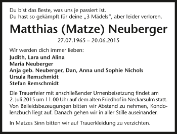 Traueranzeige von Matthias Neuberger 