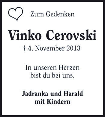 Traueranzeige von Vinko Cerovski 