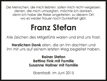 Traueranzeige von Franz Stefan 