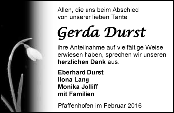 Traueranzeige von Gerda Durst 