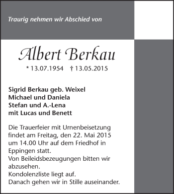 Traueranzeige von Albert Berkau 