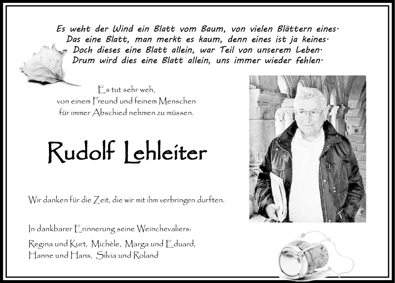  Traueranzeige für Rudolf Lehleiter vom 17.02.2015 aus 
