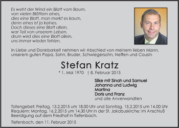 Traueranzeige von Stefan Kratz 