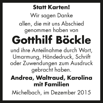 Traueranzeige von Gotthilf Böckle 