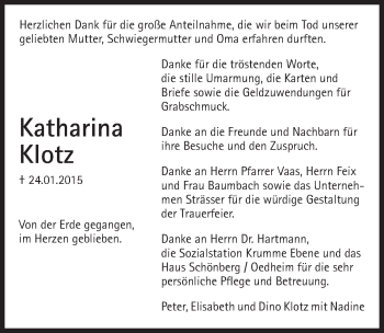 Traueranzeige von Katharina Klotz 