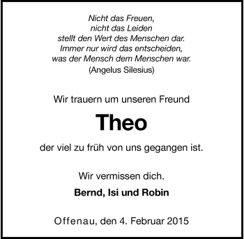 Traueranzeige von Theo Spranz 