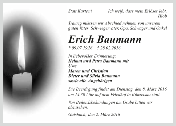 Traueranzeige von Erich Baumann 