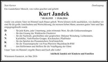 Traueranzeige von Kurt Jandek 