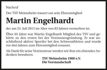 Traueranzeige von Martin Engelhardt 