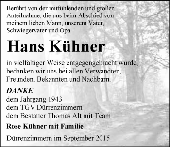 Traueranzeige von Hans Kühner 