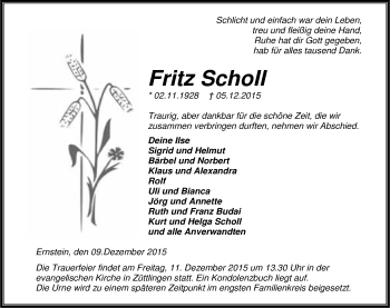 Traueranzeige von Fritz Scholl 