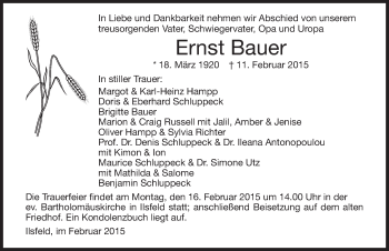 Traueranzeige von Ernst Bauer 