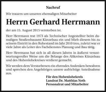 Traueranzeige von Gerhard Herrmann 