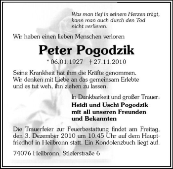 Traueranzeige von Peter Pogodzik 