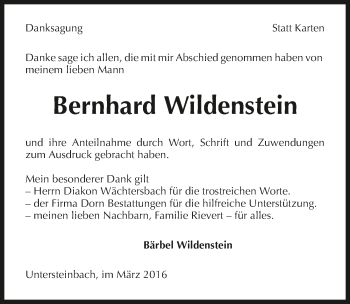 Traueranzeige von Bernhard Wildenstein 