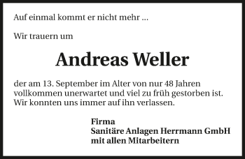 Traueranzeige von Andreas Weller 