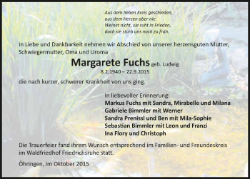 Traueranzeige von Margarete Fuchs 