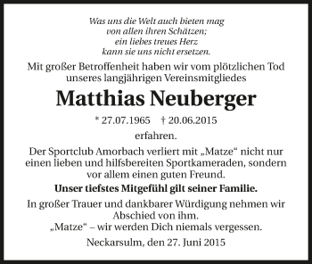 Traueranzeige von Matthias Neuberger 