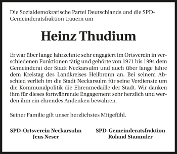 Traueranzeige von Heinz Thudium 