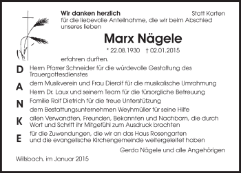 Traueranzeige von Marx Nägele 