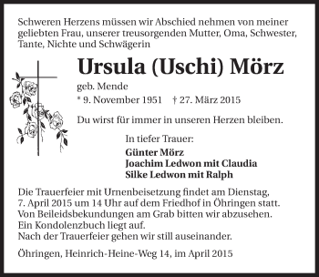 Traueranzeige von Ursula Mörz 