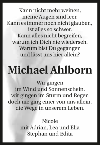 Traueranzeige von Michael Ahlborn 