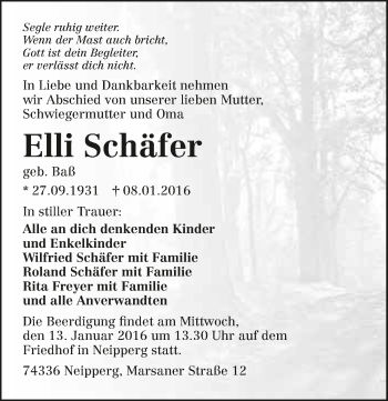 Traueranzeige von Elli Schäfer 