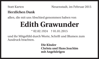 Traueranzeige von Edith Grawunder 