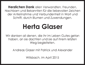 Traueranzeige von Herta Glaser 