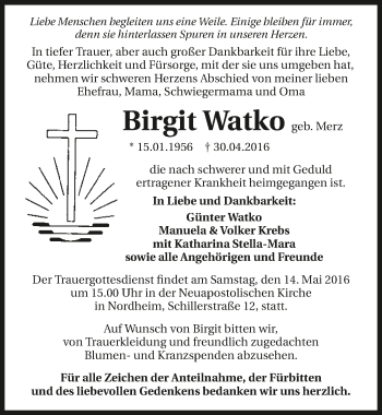 Traueranzeige von Birgit Watko 