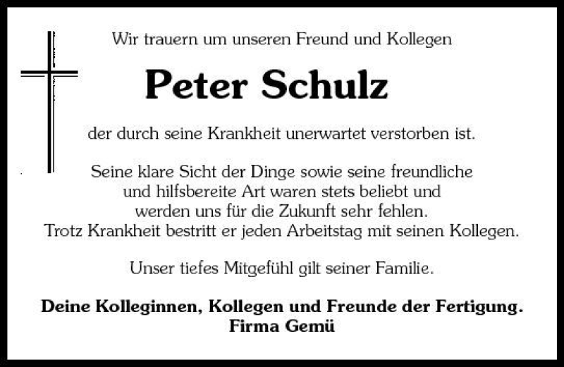  Traueranzeige für Peter Schulz vom 09.12.2010 aus 
