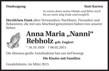 Traueranzeige von Anna Maria Rebholz 