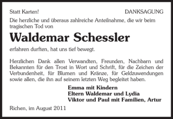 Traueranzeige von Waldemar Schessler 