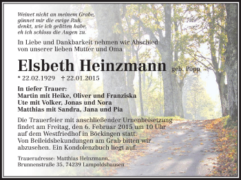 Traueranzeige von Elsbeth Heinzmann 