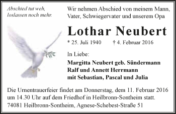 Traueranzeige von Lothar Neubert 