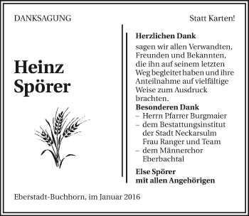Traueranzeige von Heinz Spörer 