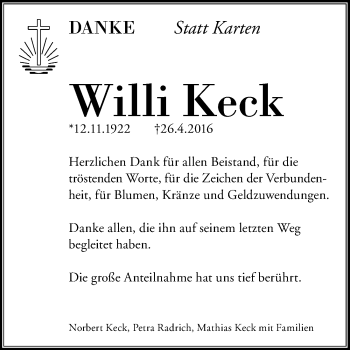 Traueranzeige von Willi Keck 