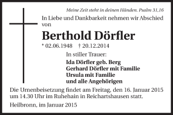 Traueranzeige von Berthold Dörfler 
