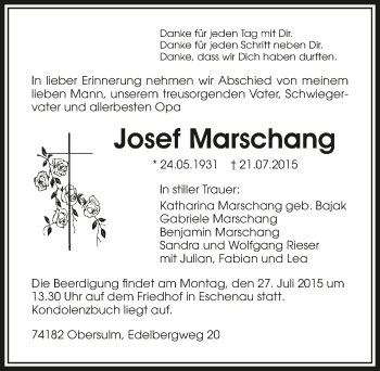 Traueranzeige von Josef Marschang 