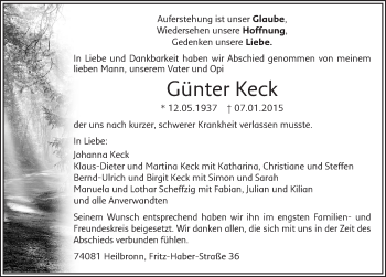 Traueranzeige von Günter Keck 