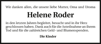 Traueranzeige von Helene Roder 