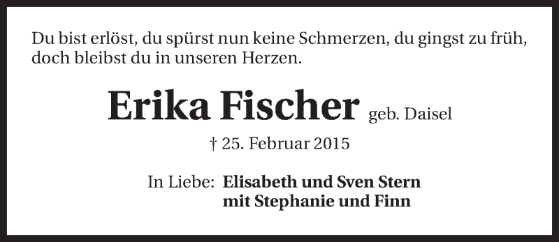  Traueranzeige für Erika Fischer vom 28.02.2015 aus 