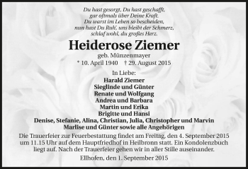 Traueranzeige von Heiderose Ziemer 