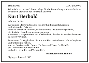 Traueranzeige von Kurt Herbold 