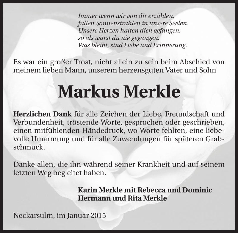  Traueranzeige für Karin Merkle vom 10.01.2015 aus 