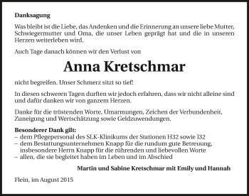 Traueranzeige von Anna Kretschmar 